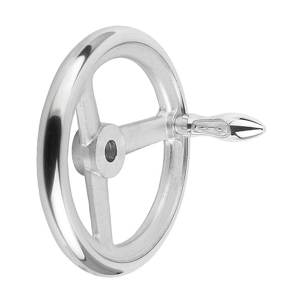 Kipp Handwheel, DIN 950, Aluminum 3-spoke, Diameter D= 125 mm, Bore D2= 0.5", Revolving Handle - K0160.4125XCP