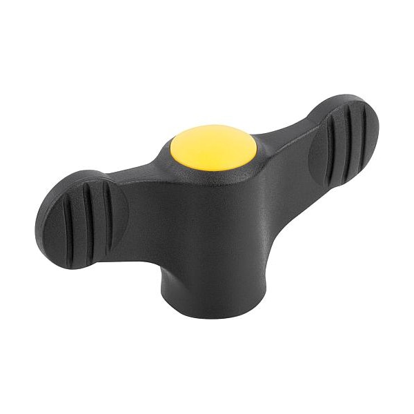 Kipp Wing Grip D=1/4-20 A=50, H=24, Form: K, Plastic Black, Comp: Steel, Blue-Passivated, Cap: Yellow - K0274.1A27