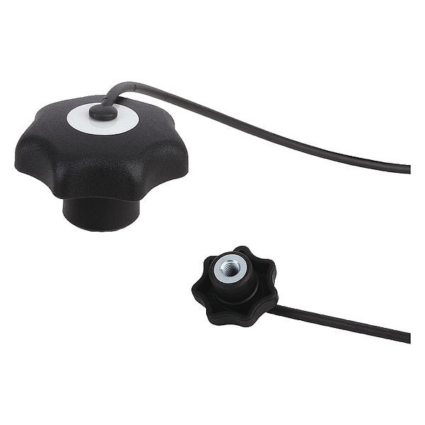 Kipp Star Grip w. Safety Lanyard, DIN 6336 Similar, D=M10, D1= 40, Steel, Black Plastic, Cap Black - K0155.61015