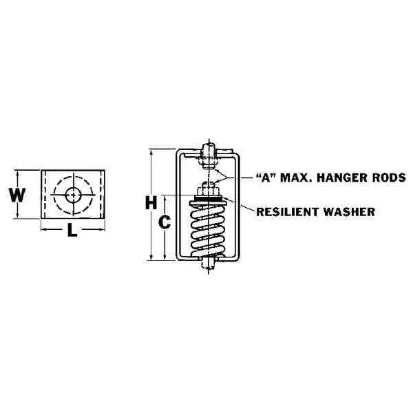 Mason Industries Hanger Mount Vibration Isolator, Spring, 55 to 76 lb Capacity, 1.02 in Max. Deflection - 5C141