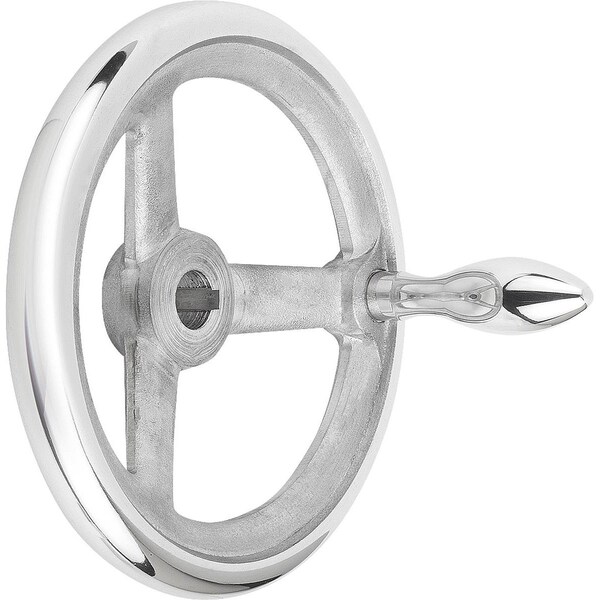 Kipp Handwheel DIN950, D1=100 Reamed Hole W Slot D2=10H7, B3=3, T=11, 4, Aluminum, Machine Handle - K0160.3100X10