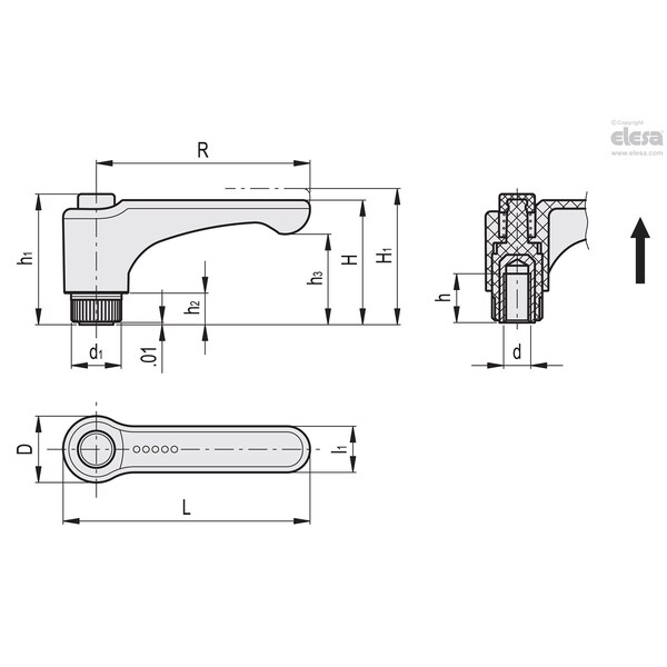 Elesa Brass boss, threaded hole, ERW.63 B-1/4-20-C1 - ERW-B (INCH SIZES)