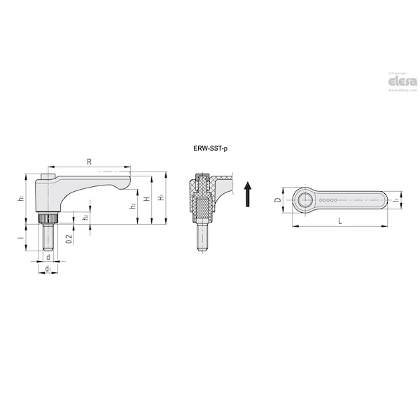 Elesa Stainless steel threaded stud, ERW.63-SST-p-M8x40-C2 - ERW-SST-P