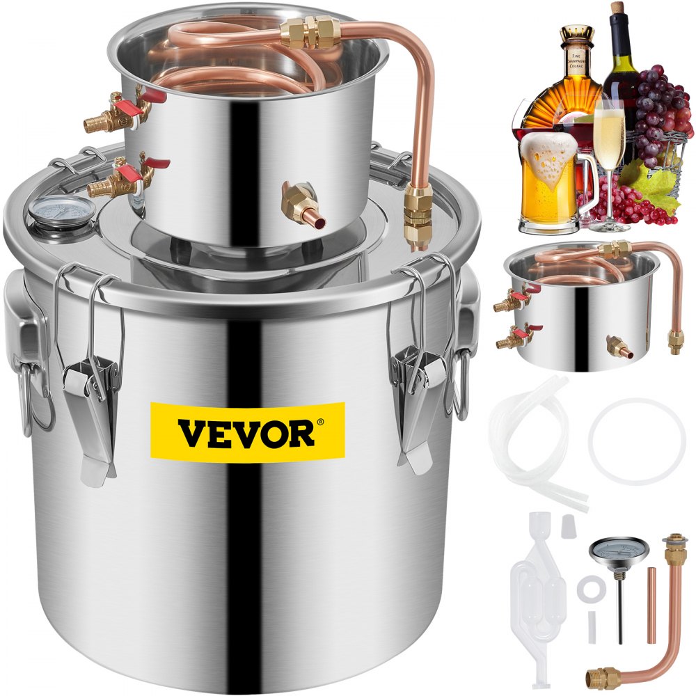 VEVOR Alcohol Still 8Gal 30L Stainless Steel Water Alcohol Distiller Copper Tube Home Brewing Kit Build-in Thermometer for DIY Whisky Wine Brandy - ZLSJ8GALZLQ000001V0