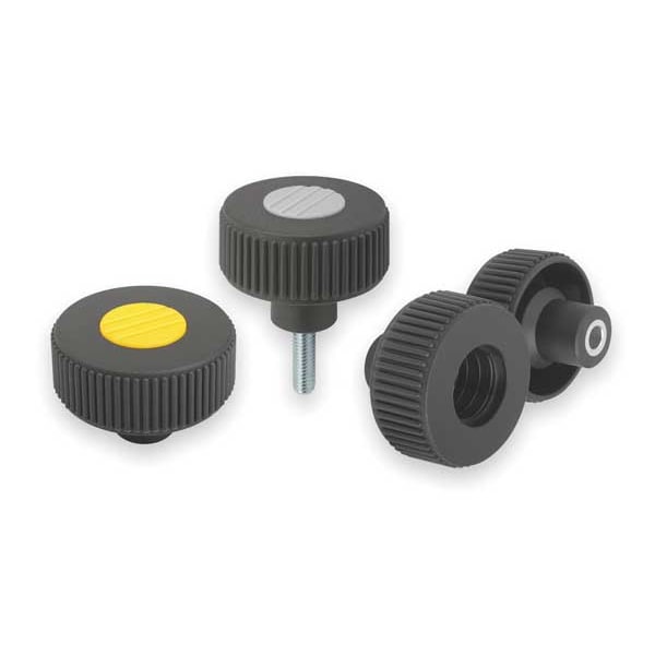Kipp Knurled Knob Size: 2, D1= 50 D=5/16-18X40 , Form: L, Thermoplastic Black , Comp: Steel, Cap: Black - K0260.52A3X40