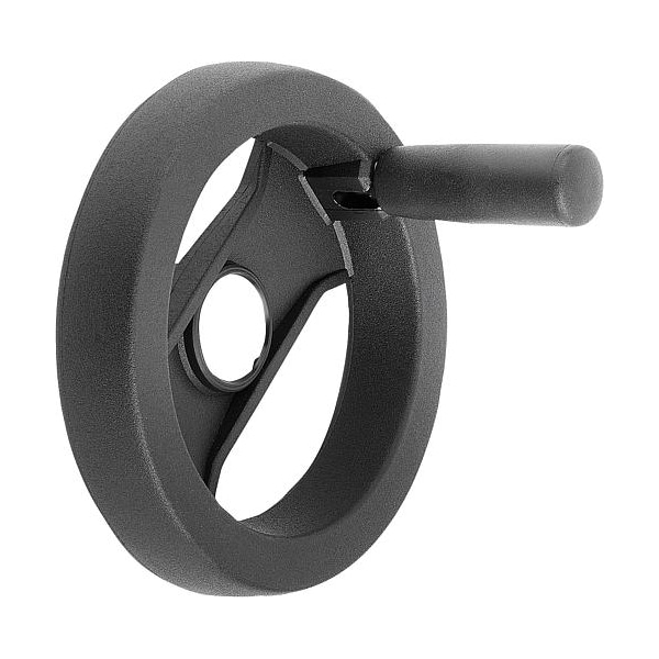 Kipp 2-Spoke Handwheel, PA Plastic, Steel Bushing, Diameter D1= 129 mm, Bore D2= 0.312", Folding Grip - K0725.6130XCN