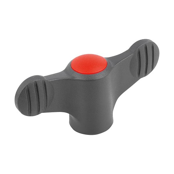 Kipp Wing Grip D=1/4-20 A=50, H=24, Form: K, Plastic Black, Comp: Steel, Blue-Passivated, Cap: Red - K0274.1A26