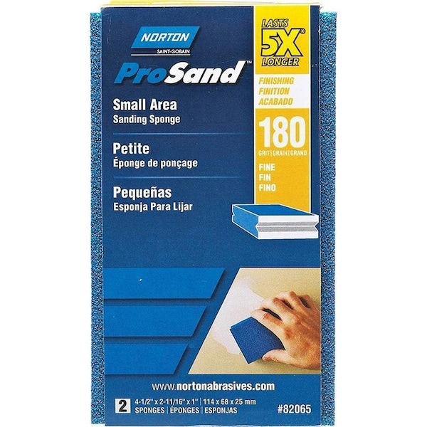 Norton Co ProSand Esponja de Lijado, 4.12 pulg. Largo, 2.11 pulg. Ancho, 180 Granos, Muy Fino, Abrasivo de Óxido de Aluminio - 82065