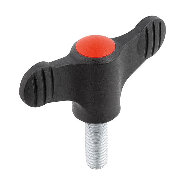 Kipp Wing Grip D=M08X30 A=75, H=35, 6, Form: L, Plastic Black, Comp: Steel, Blue-Passivated - K0274.2086X30