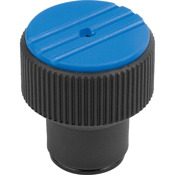 Kipp Torque Knurled Knob Size:3 D=M08, Thermoplastic Black Ral7021, Comp:Steel, Cap:Blue Ral5017 - K0277.3083