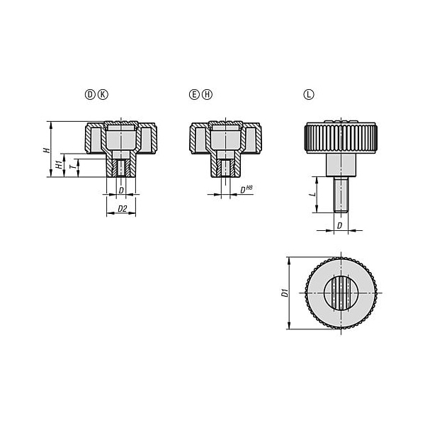 Kipp Knurled Wheels components in steel, with bushing, Style H, metric - K0260.4310