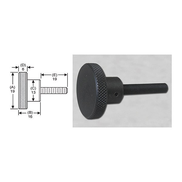 S & W Manufacturing Knrl Knob Stud, M6, 19mm dia., 19mm, Steel - MSKS-013