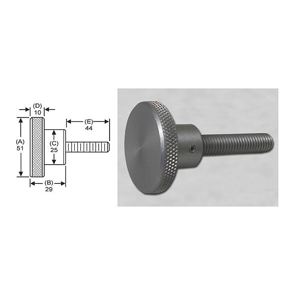 S & W Manufacturing Knrl Knob Stud, M10, 51mm dia., 44mm, SS - MWSS-024