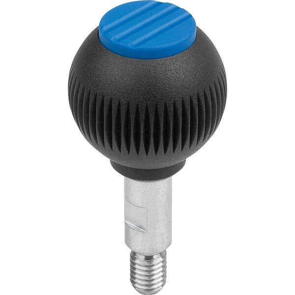 Kipp Spherical Knob Revolving Size:2, D1=32 D=M08X12, Plastic Black, Comp:Stainless, Cap:Blue - K0254.02083