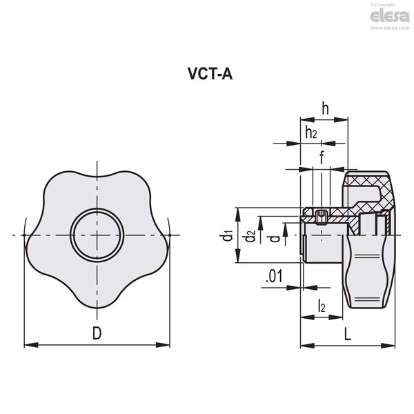 Elesa Black-oxide steel boss, plain hole, with cap, VCT.63 A-3/8-C17 - VCT-A (INCH SIZES)