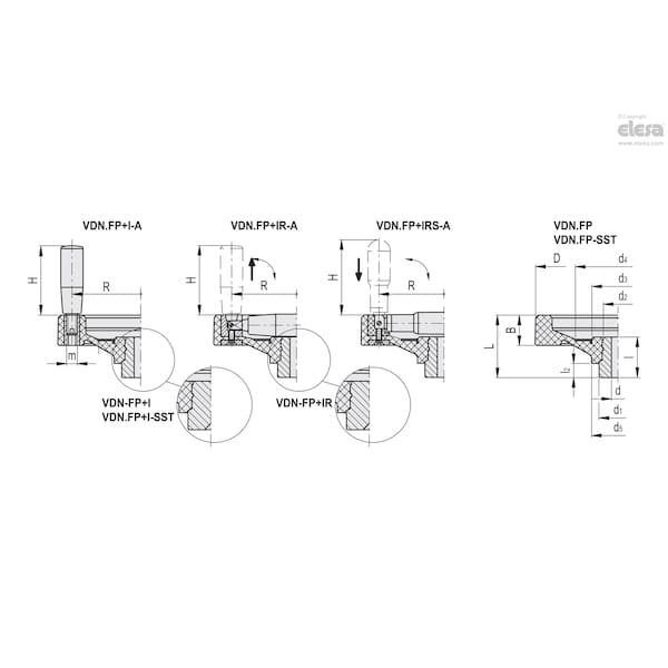 Elesa Without handle, drilled hub, VDN.100 FP-SST-A10-K - VDN.FP-SST-A