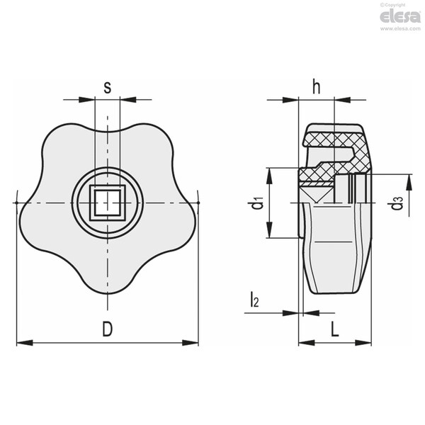 Elesa Brass reinforcement, square hole, VCRT.32 N-5x5 - VCRT-N