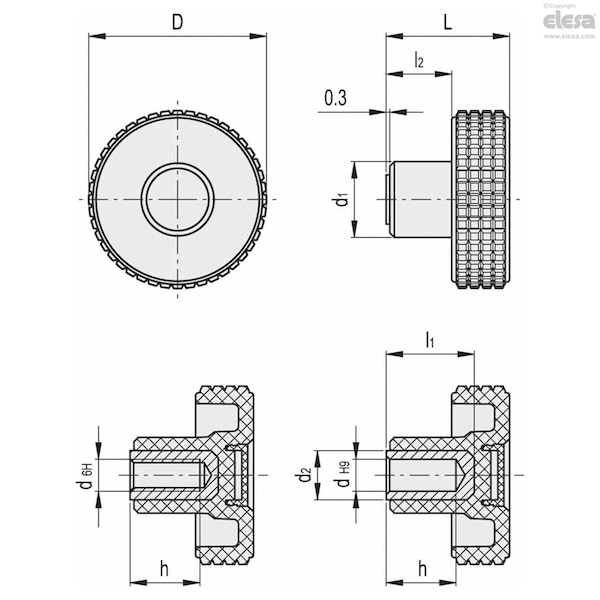 Elesa Brass boss, plain or threaded blind hole, MBT.50 B-8-C9 - MBT-B