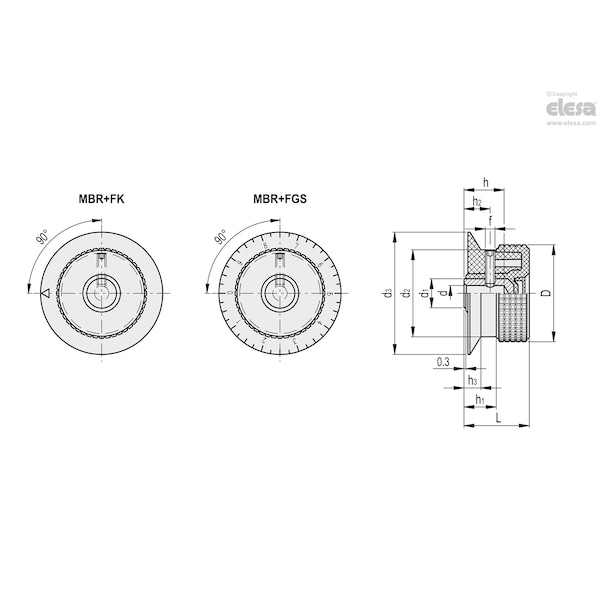 Elesa Flange with graduation, MBR.40 B-6+FGS-C5 - MBR+FGS