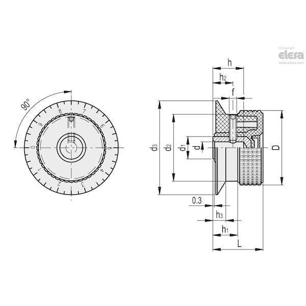 Elesa Flange with graduation, MBR.40 B-6+FGS-C5 - MBR+FGS