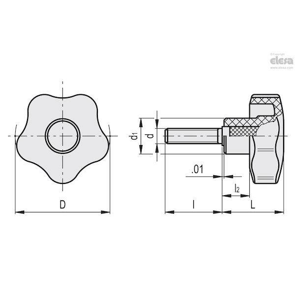 Elesa Zinc-plated steel threaded stud, with cap, VCT.32 p-5/16-18x3/4-C6 - VCT-P (INCH SIZES)