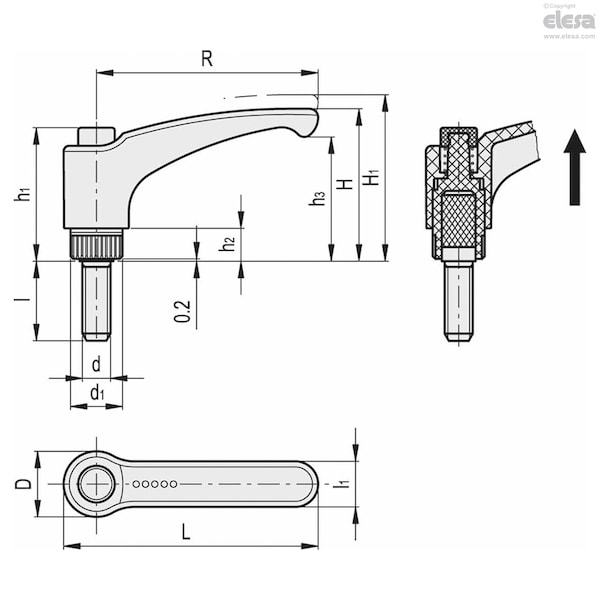 Elesa Stainless steel threaded stud, ERX.63 SST-p-M8x50-C2 - ERX-SST-P