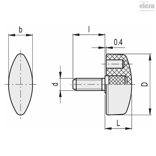 Elesa Stainless steel threaded stud, CT.476/30-SST-p-M8x40 - CT.476-SST-P