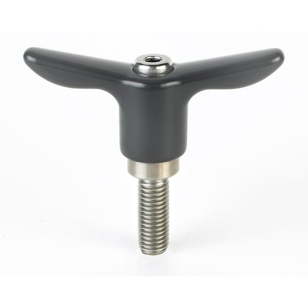 Morton Adjustable Handle, T-Handle Design, Plastic Handle, 3/8"-16 x .78" Stainless Steel External Thread, 2.56" Handle Diameter - THP-3047SS