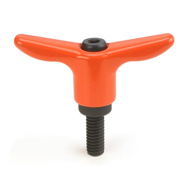 Morton Adjustable Handle, T-Handle Design, Safety Orange Plastic Handle, 1/4"-20 x .98" Steel External Thread, 2.56" Handle Diameter - THP-3035-OR