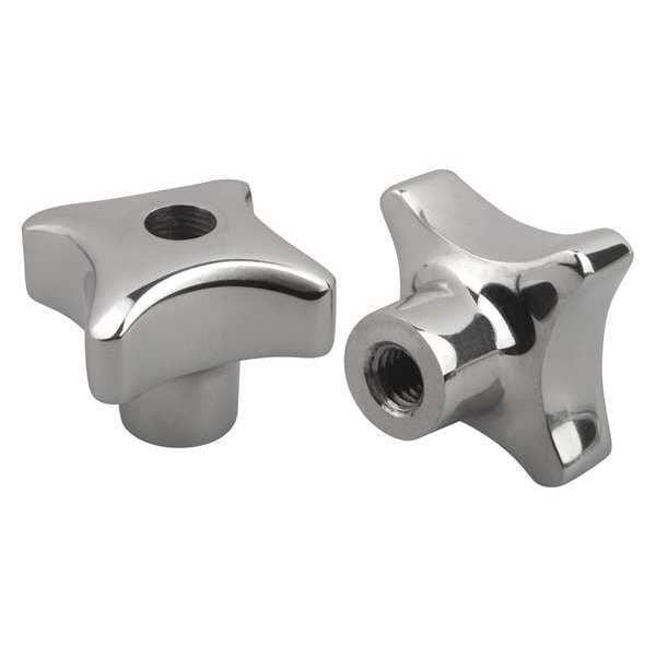 Kipp Palm Grip, DIN 6335, D=1/4-20 D1= 32 H=21, Style D, Tapped and Drilled, Stainless Steel Polished - K0146.4032A22
