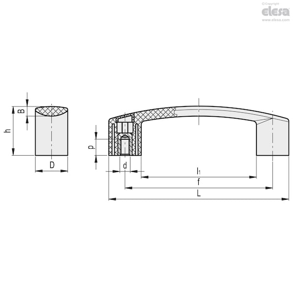 Elesa Brass boss, threaded blind holes for back mounting, EBP.140 B-M8-C1 - EBP-B