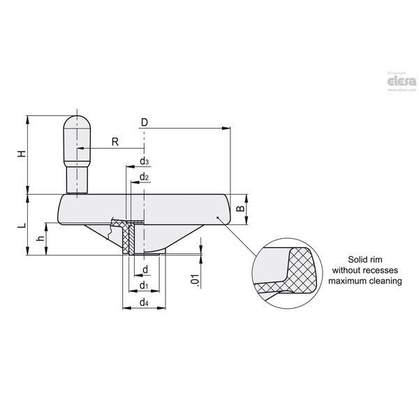 Elesa Revolving handle, VRTP.200-P+I-SST-5/8 - VRTP-P+I-SST (INCH SIZES)