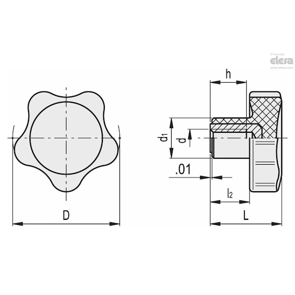 Elesa Stainless steel boss, threaded hole, VC.692/25 SST-10-32 - VC.692-SST (INCH SIZES)