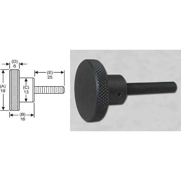 S & W Manufacturing Knrl Knob Stud, M5, 19mm dia., 25mm, Steel - MSKS-012
