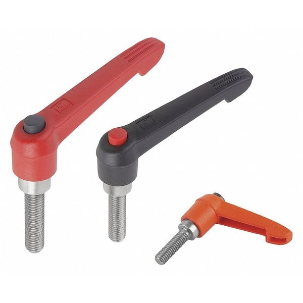 Kipp Adjustable Handle w Push Button, Sz: 1, M05X20, Plastic, Black, Comp: Stainless Steel, Button: Red - K0270.71105X20