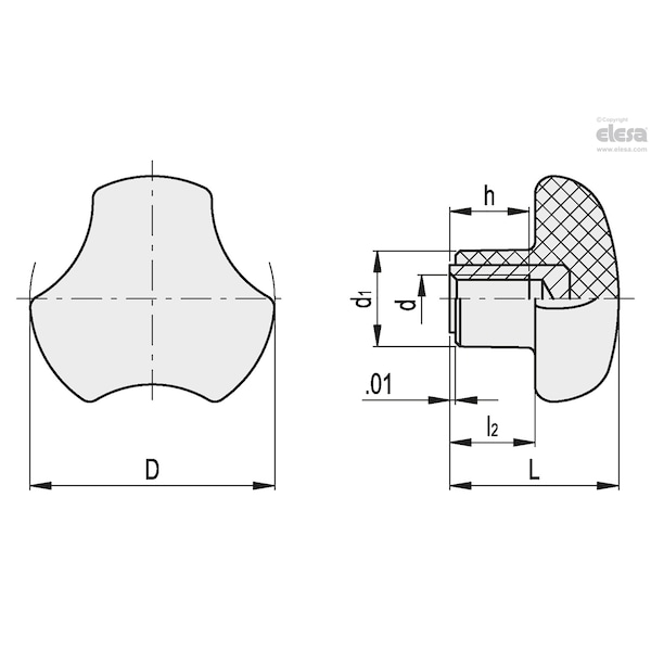 Elesa AISI 304 stainless steel boss, threaded hole, VTT.40-SST-5/16-18 - VTT-SST (INCH SIZES)