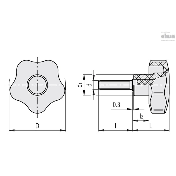 Elesa Zinc-plated steel threaded stud, with cap, VCT.40 p-M8x50-C9 - VCT-P