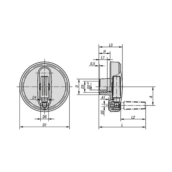 Kipp Handwheel, plastic, fold-away handle, 125 mm dia, 16 mm bore - K0258.312516