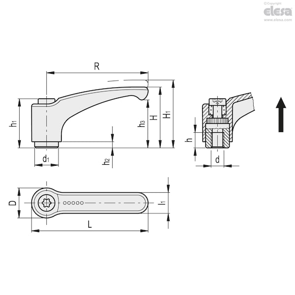 Elesa Black-oxide steel clamping element, threaded hole, ERM.95 A-M12-C9 - ERM-A