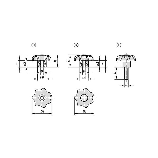 Kipp Star Grips steel parts stainless similar to DIN 6336, Style D, metric - K0154.512
