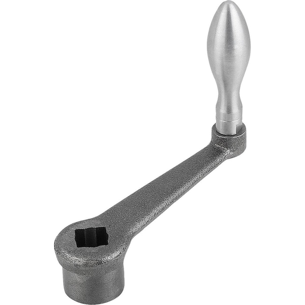 Kipp Crank Handle To DIN 469 Square Socket Sw=22 +0, 3, A=200, H=158, Form:D Mach Handle Revol, Grey Cast - K0685.220X22