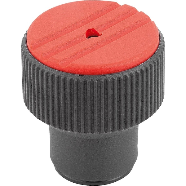 Kipp Torque Knurled Knob Size:3 D=M06, Thermoplastic Black Ral7021, Comp:Steel, Cap:Red Ral3020 - K0277.3066
