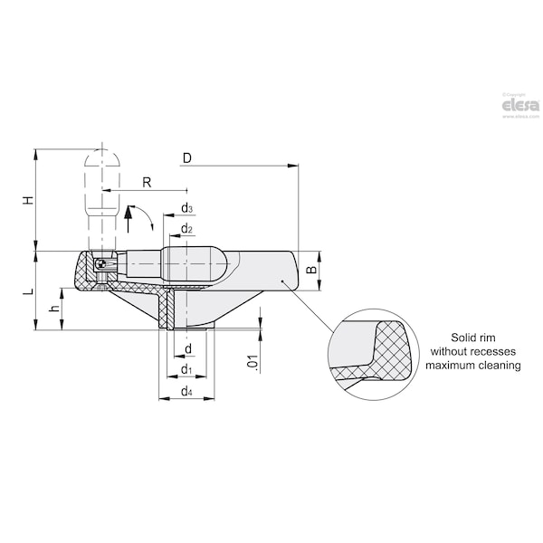Elesa Fold-away handle, VRTP.80-P+IR-SST-5/16 - VRTP-P+IR-SST (INCH SIZES)