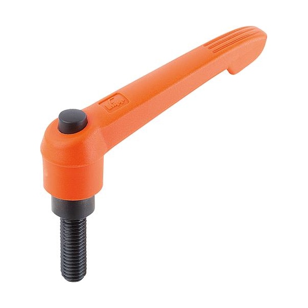 Kipp Adjustable Handle With Push Button, Size: 2, 1/4-20X25, Plastic Orange, Comp: Steel, Button: Black - K0269.722A2X25