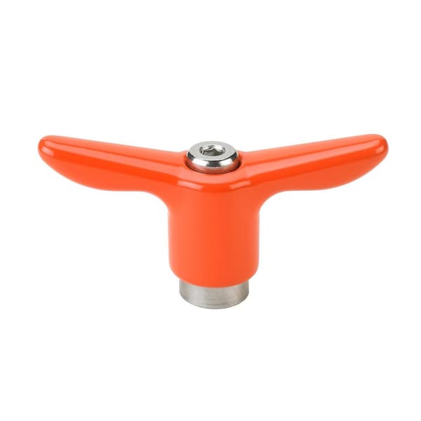 Morton Adjustable Handle, T-Handle Design, Safety Orange Plastic Handle, 5/16"-18 Internal Stainless Steel Thread, 2.56" Handle Diameter - THP-105SS-OR