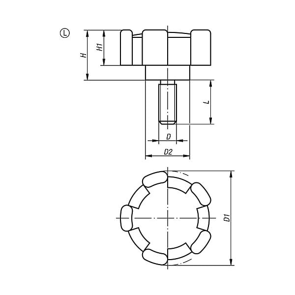Kipp Five lobe knob, plastic, external thread M08 x 16 mm, OD 40 mm. - K0276.400816