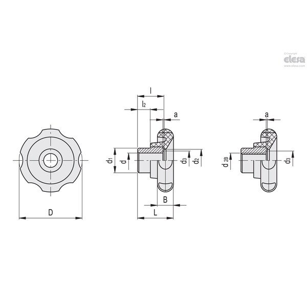 Elesa Technopolymer, VL.640/50 FP-A 5/16-18 - VL.640 FP (INCH SIZES)