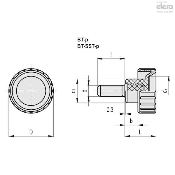 Elesa Zinc-plated steel threaded stud, BT.25 p-M8x25 - BT-P