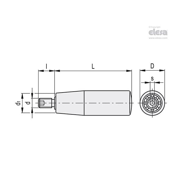 Elesa Cylindrical revolving handles, I.601/90+x-M12 - I.601+X
