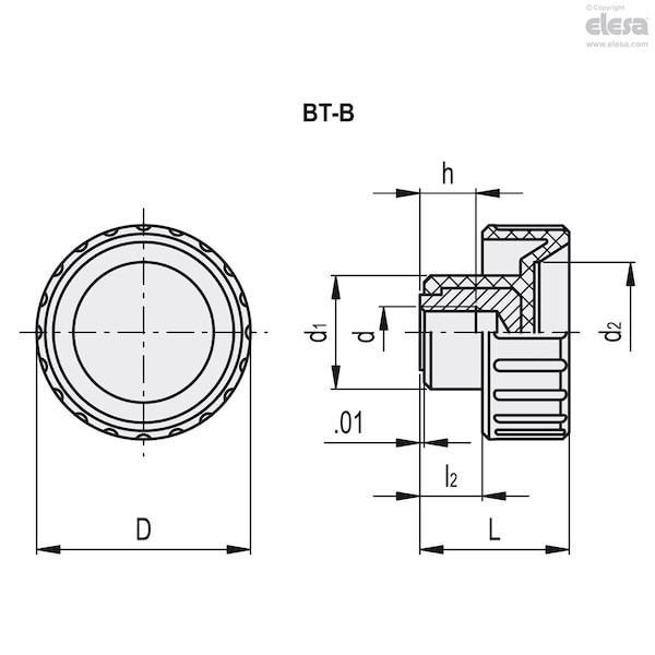 Elesa Brass boss, threaded blind hole, BT.16 B-8-32 - BT-B (INCH SIZES)